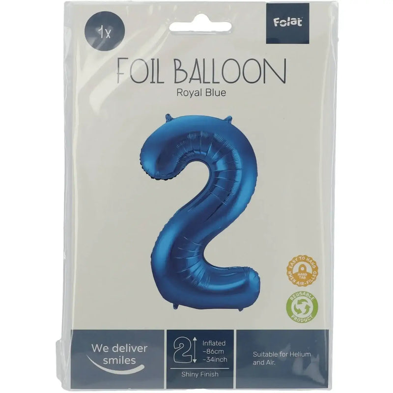 Cijfer Ballon 2 - Blauw - 86 cm - Ballonnenshop.nl