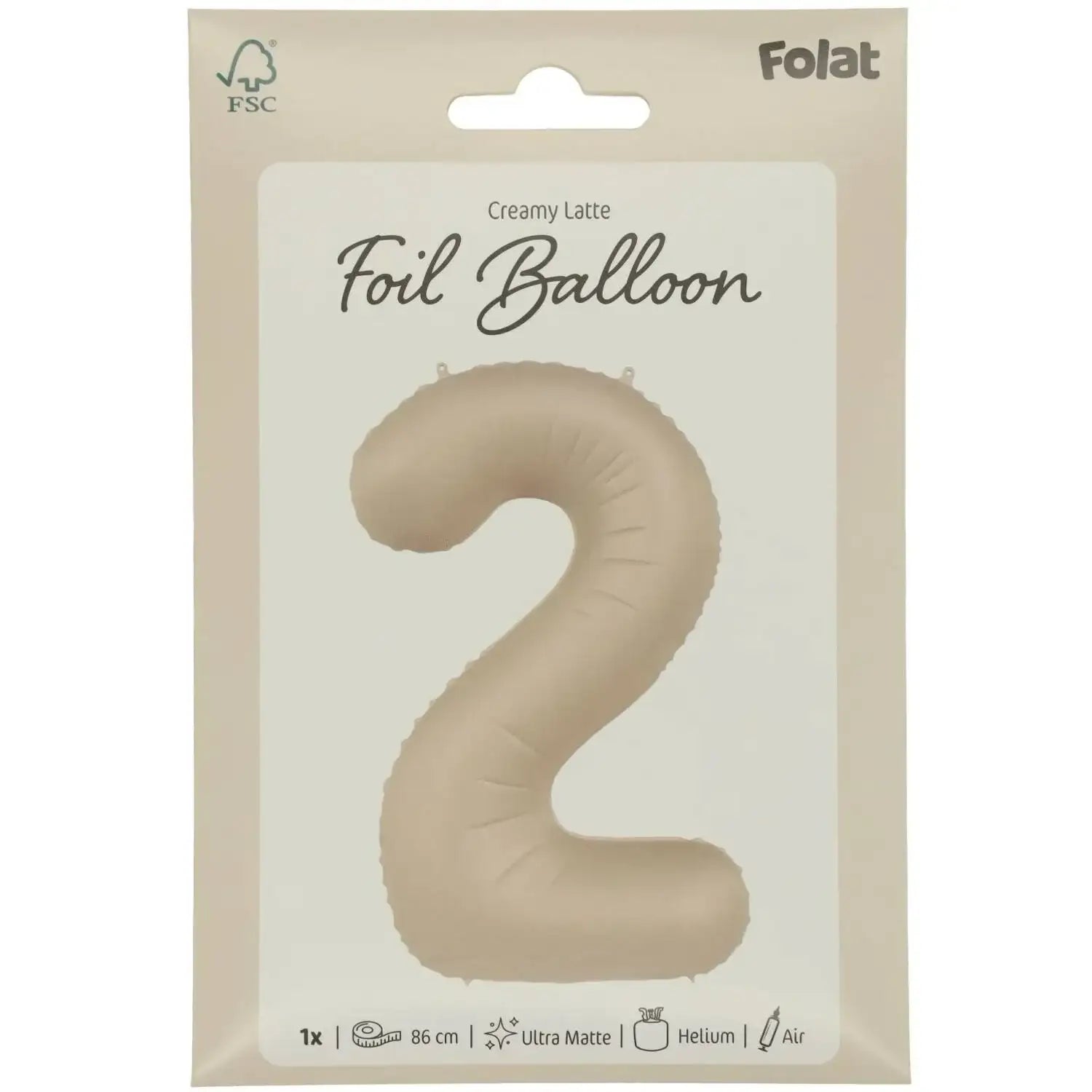 Cijfer Ballon 2 - Creamy Latte - Matt - 86 cm - Ballonnenshop.nl