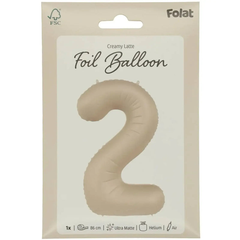 Cijfer Ballon 2 - Creamy Latte - Matt - 86 cm - Ballonnenshop.nl