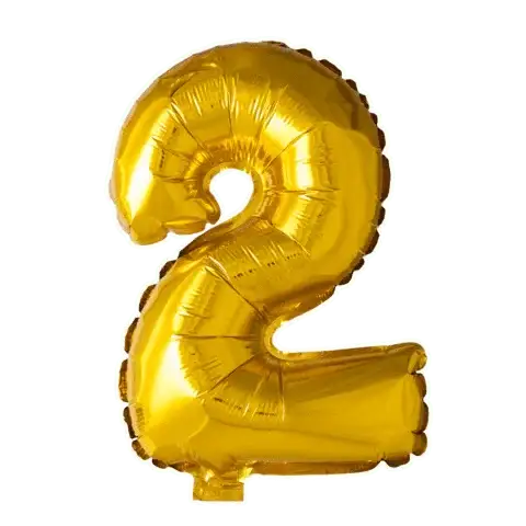 Cijfer Ballon 2 - Goud - 41 cm - Ballonnenshop.nl