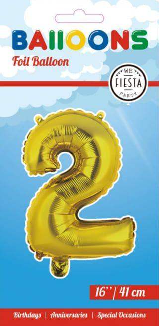 Cijfer Ballon 2 - Goud - 41 cm - Ballonnenshop.nl