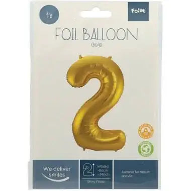 Cijfer Ballon 2 - Goud - 86 cm - Ballonnenshop.nl