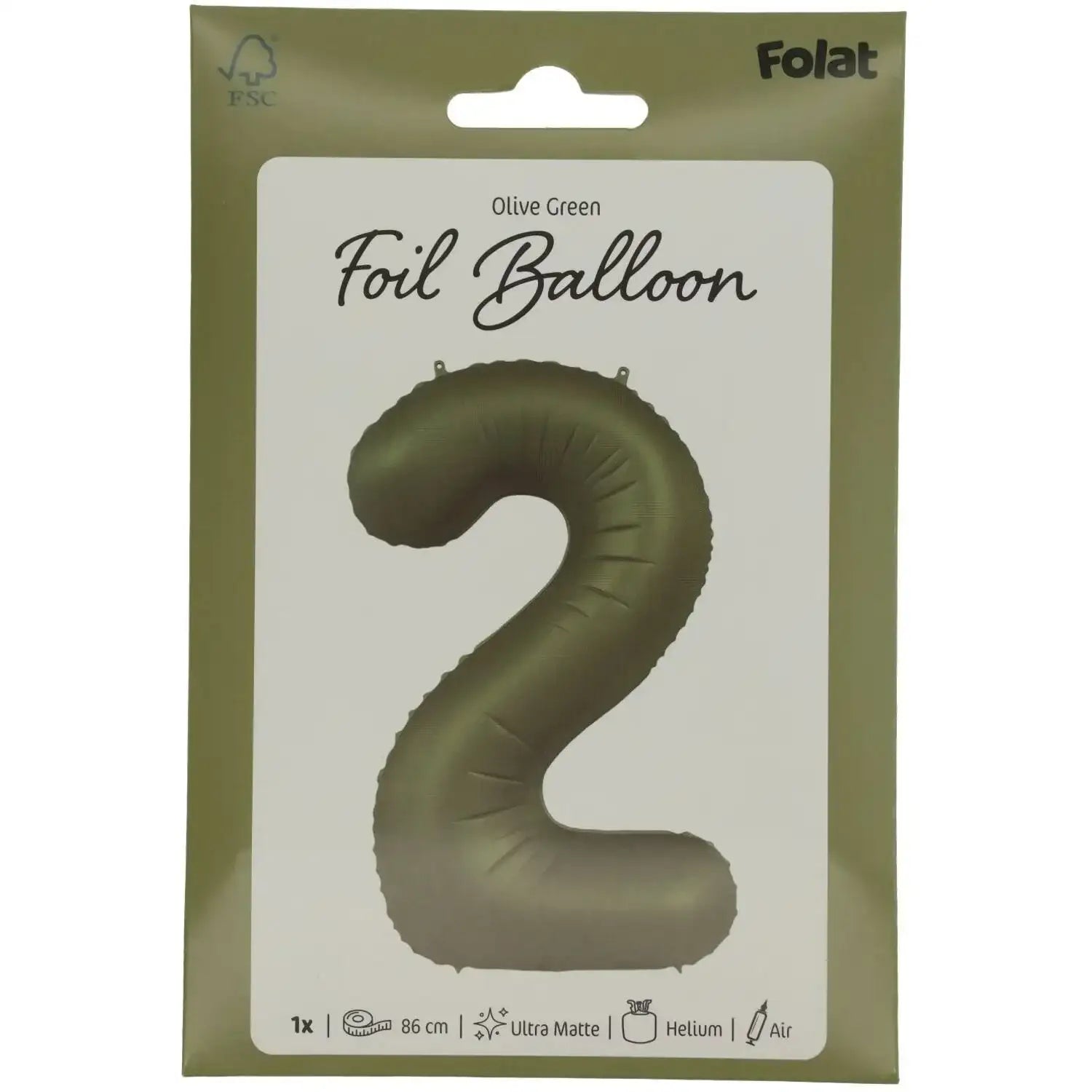 Cijfer Ballon 2 - Groen - 86 cm - Ballonnenshop.nl