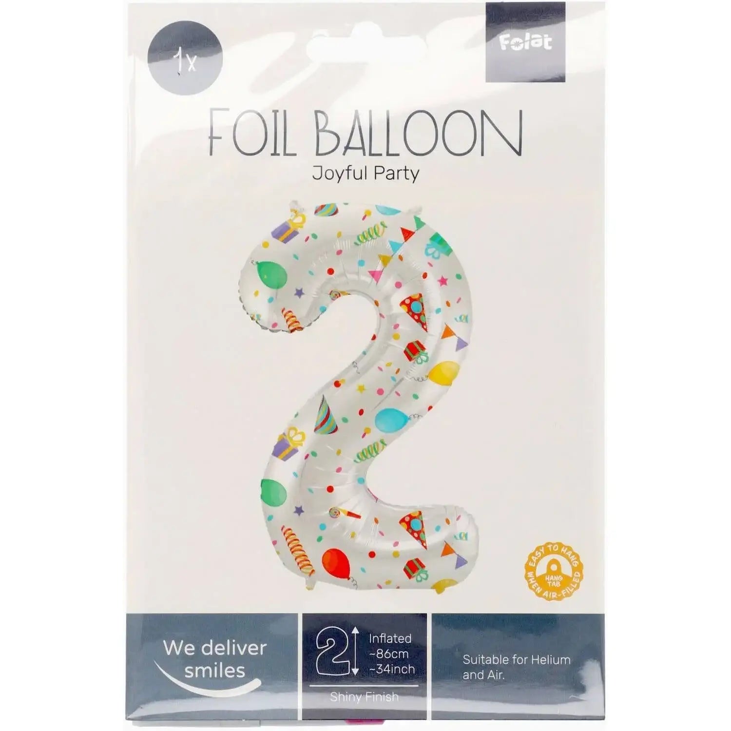 Cijfer Ballon 2 - Joyful Party - 86 cm - Ballonnenshop.nl