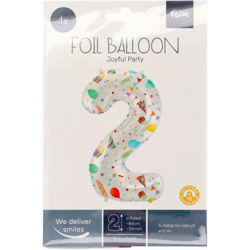 Cijfer Ballon 2 - Joyful Party - 86 cm - Ballonnenshop.nl