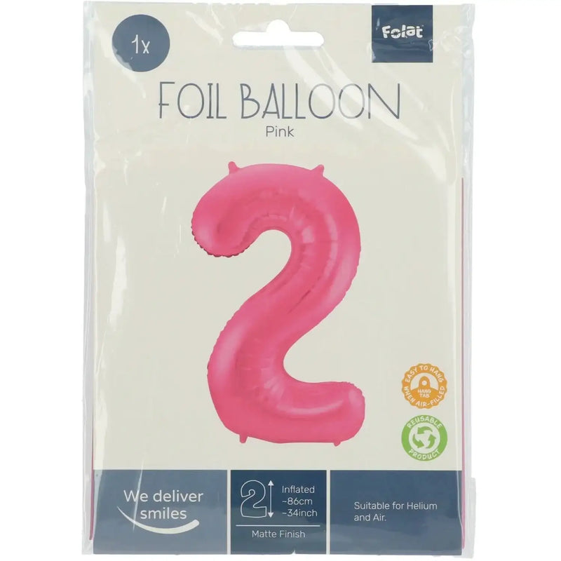 Cijfer Ballon 2 - Mat Roze - 86 cm - Ballonnenshop.nl