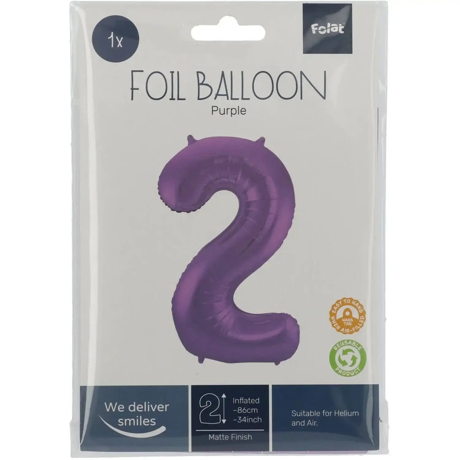 Cijfer Ballon 2 - Paars - 86 cm - Ballonnenshop.nl
