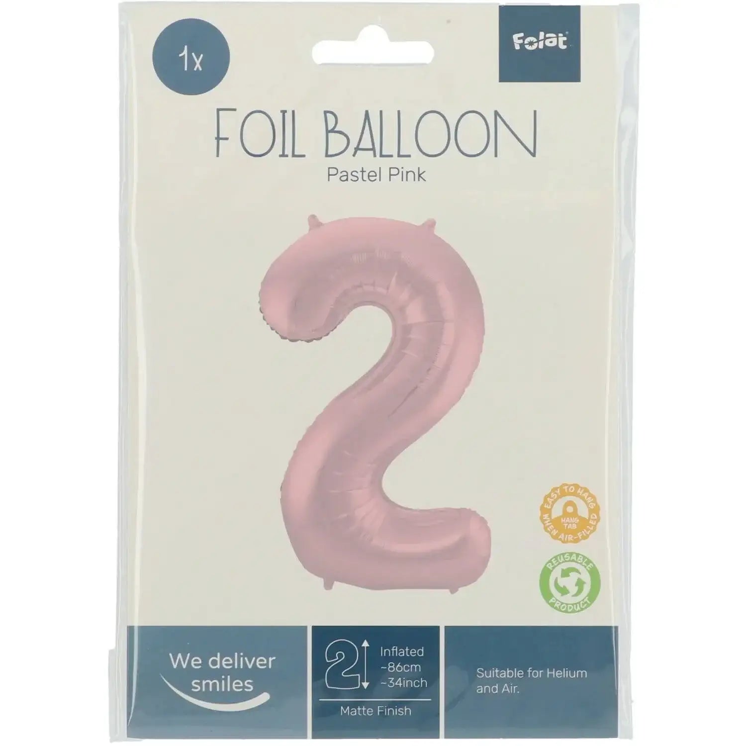 Cijfer Ballon 2 - Pastel Roze - 86 cm - Ballonnenshop.nl