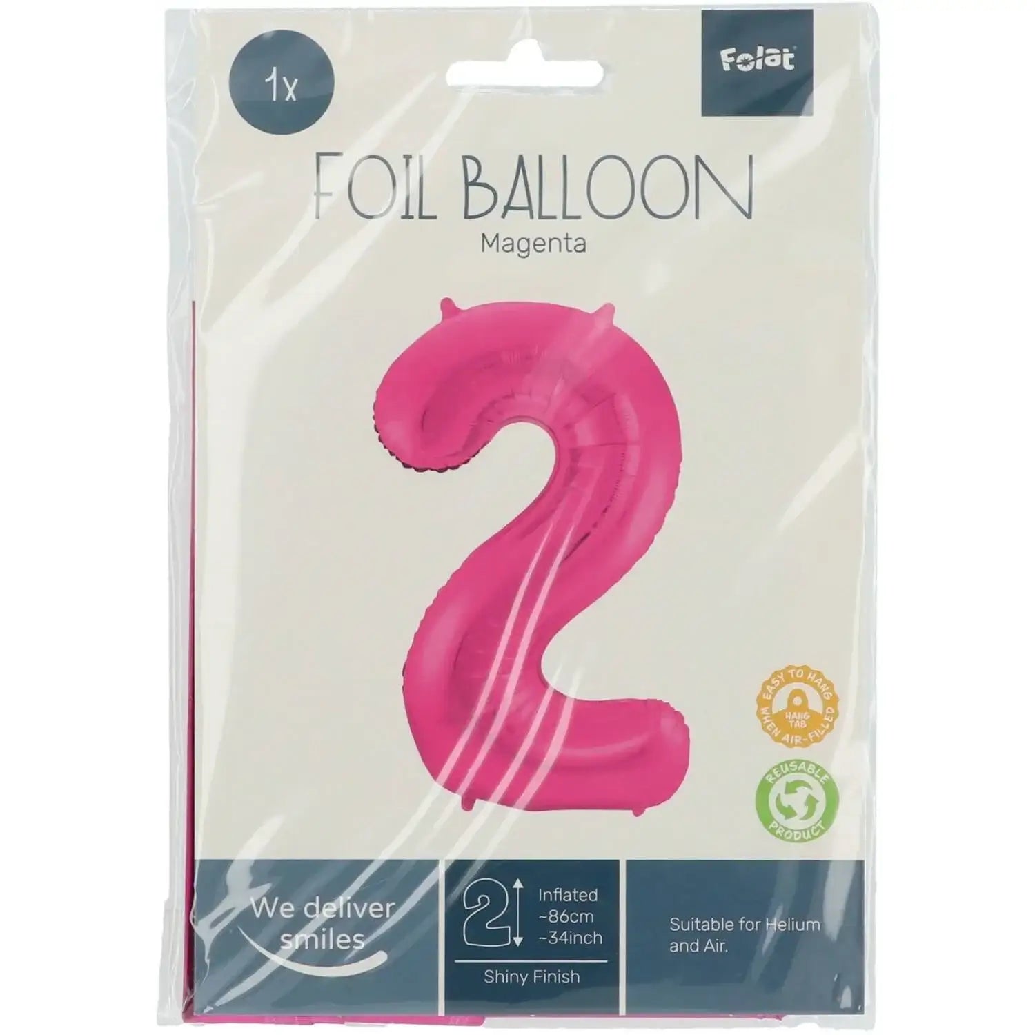 Cijfer Ballon 2 - Roze - 86 cm - Ballonnenshop.nl