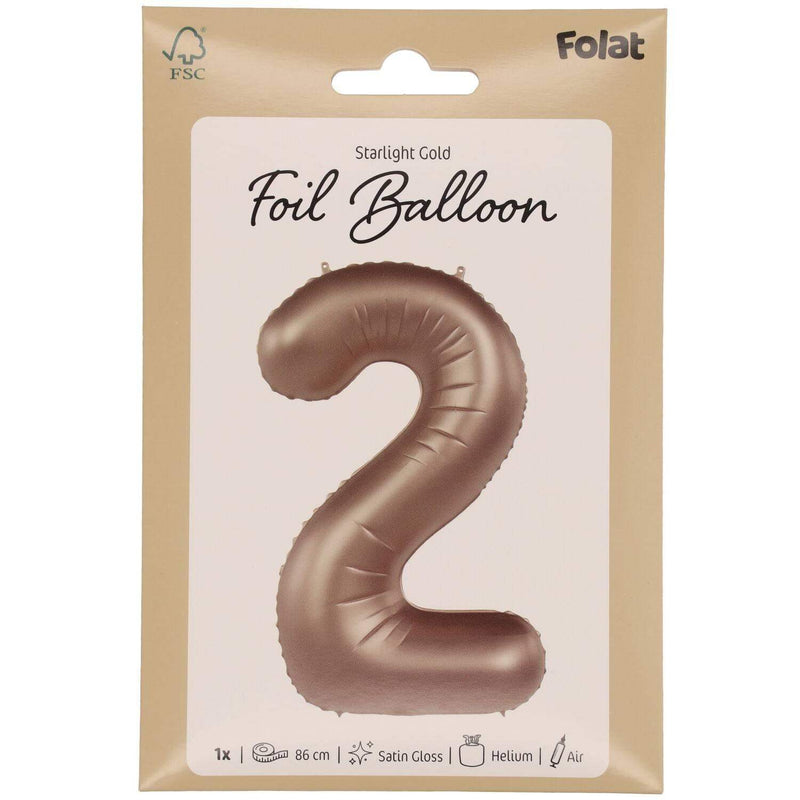 Cijfer Ballon 2 - Starlight Goud - 86 cm - Ballonnenshop.nl