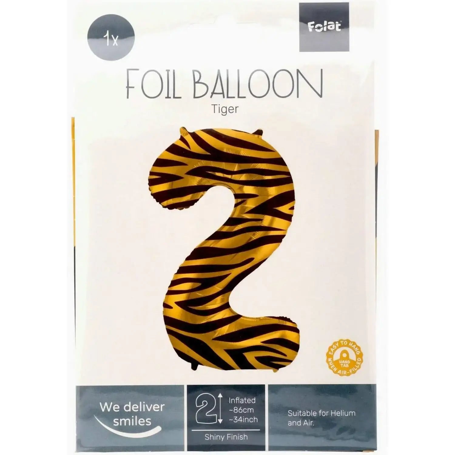 Cijfer Ballon 2 - Tijgerprint - 86 cm - Ballonnenshop.nl