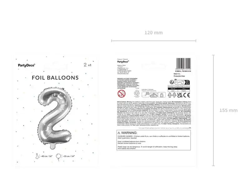 Cijfer Ballon 2 Zilver 35 cm - Ballonnenshop.nl