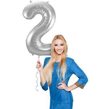 Cijfer Ballon 2 - Zilver - 86 cm - Ballonnenshop.nl