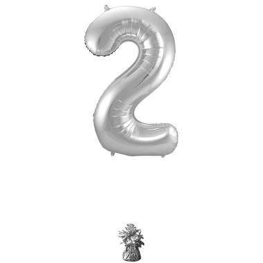 Cijfer Ballon 2 - Zilver - 86 cm - Ballonnenshop.nl