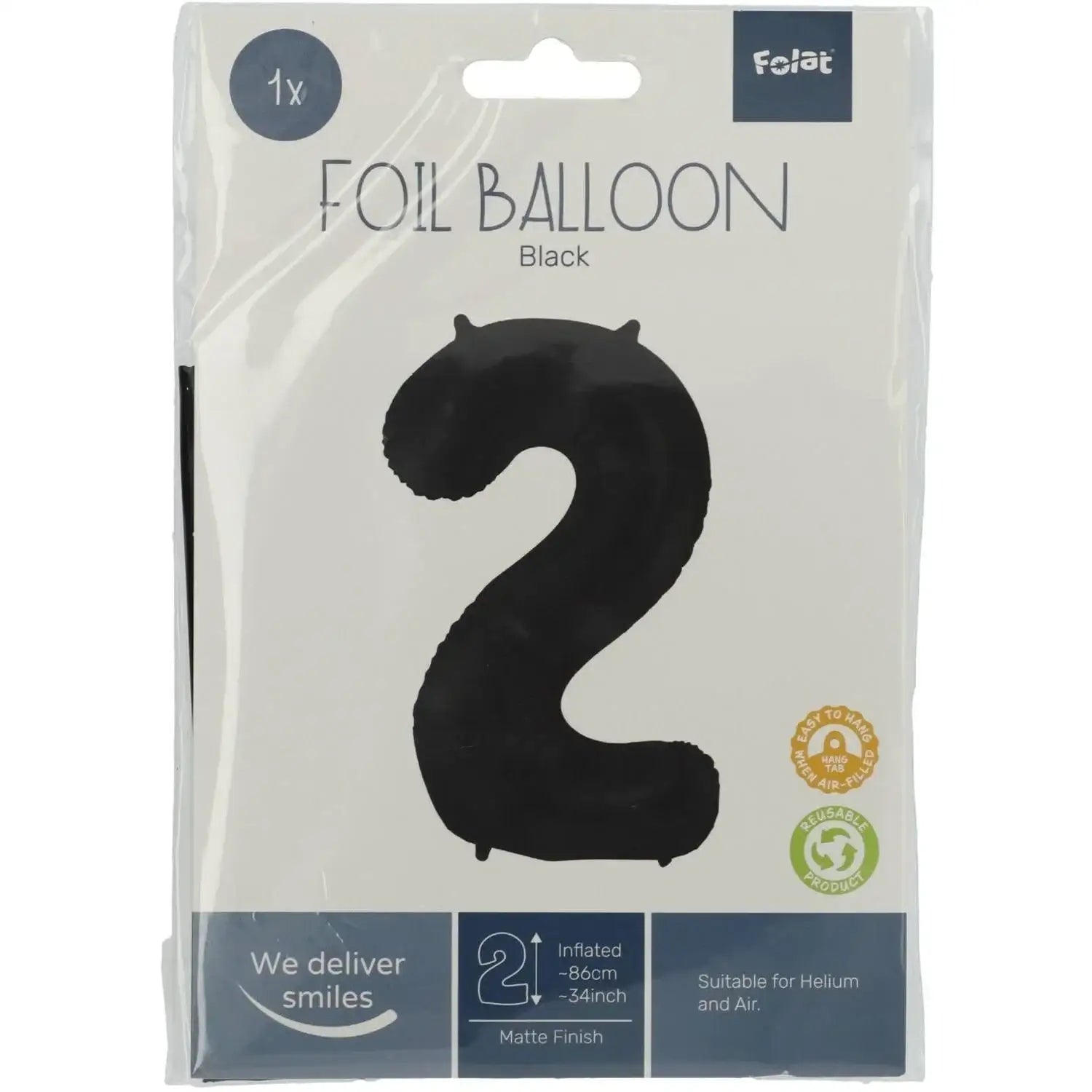 Cijfer Ballon 2 - Zwart - 86 cm - Ballonnenshop.nl