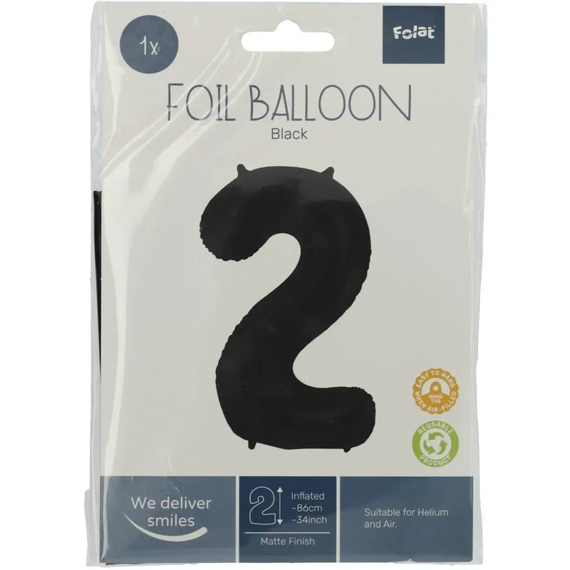 Cijfer Ballon 2 - Zwart - 86 cm - Ballonnenshop.nl