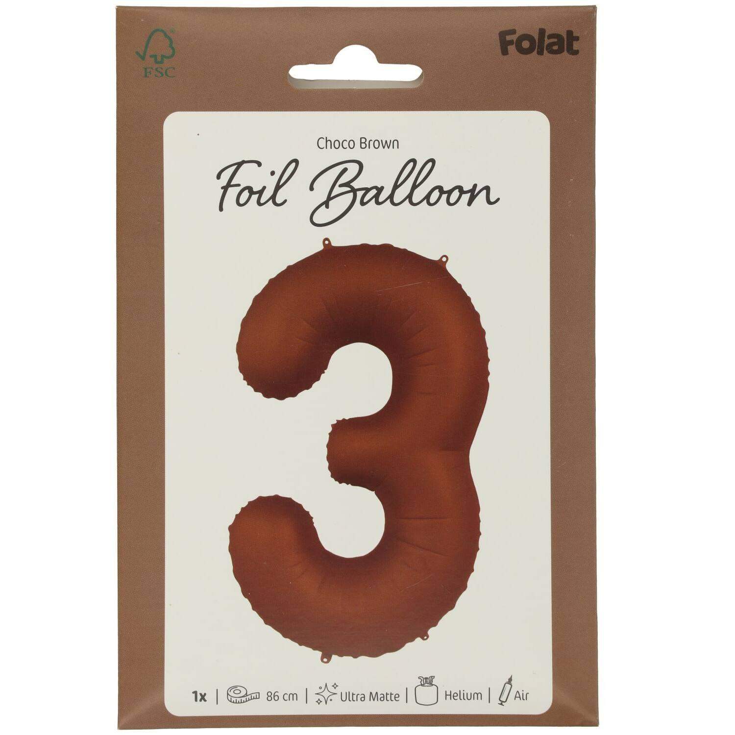 Cijfer Ballon 3 - Bruin - 86 cm - Ballonnenshop.nl
