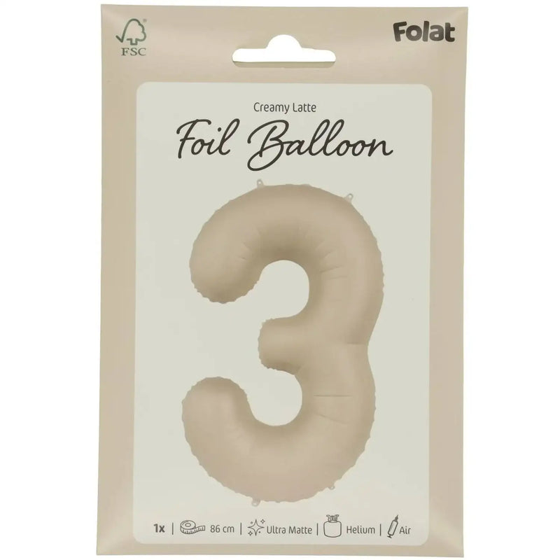 Cijfer Ballon 3 - Creamy Latte - Matt - 86 cm - Ballonnenshop.nl