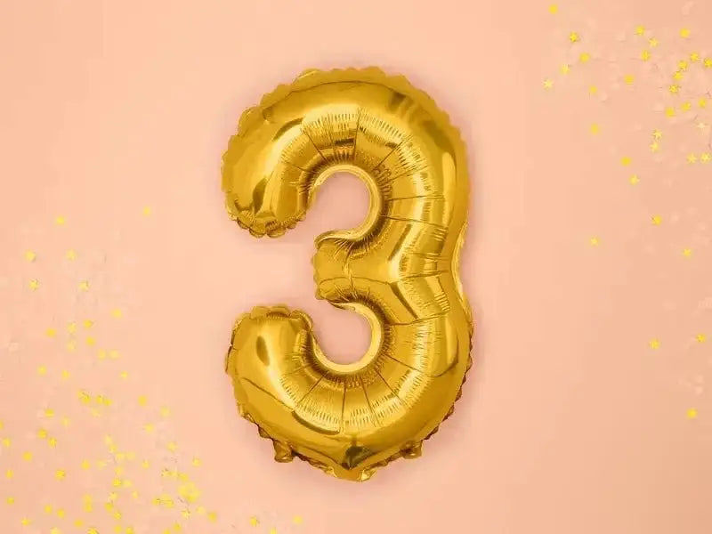 Cijfer Ballon 3 Goud 35 cm - Ballonnenshop.nl