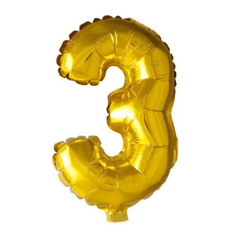 Cijfer Ballon 3 Goud - 41 cm - Ballonnenshop.nl
