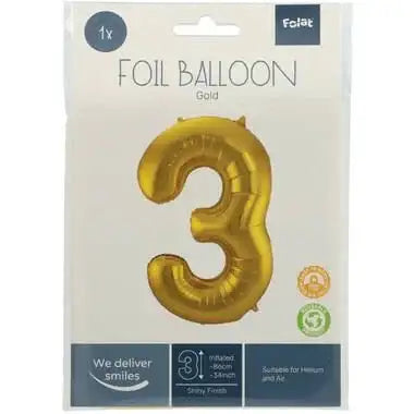 Cijfer Ballon 3 - Goud - 86 cm - Ballonnenshop.nl
