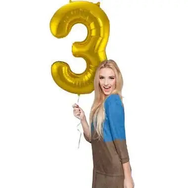 Cijfer Ballon 3 - Goud - 86 cm - Ballonnenshop.nl