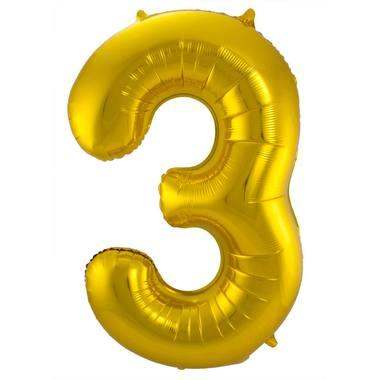Cijfer Ballon 3 - Goud - 86 cm - Ballonnenshop.nl