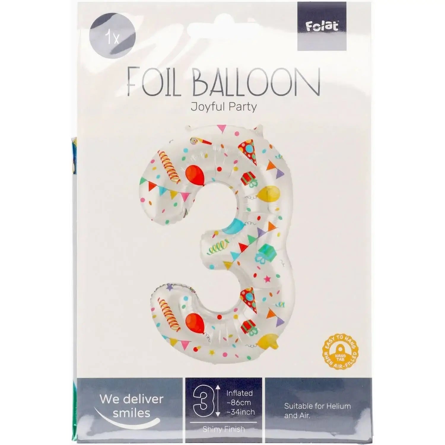 Cijfer Ballon 3 - Joyful Party - 86 cm - Ballonnenshop.nl