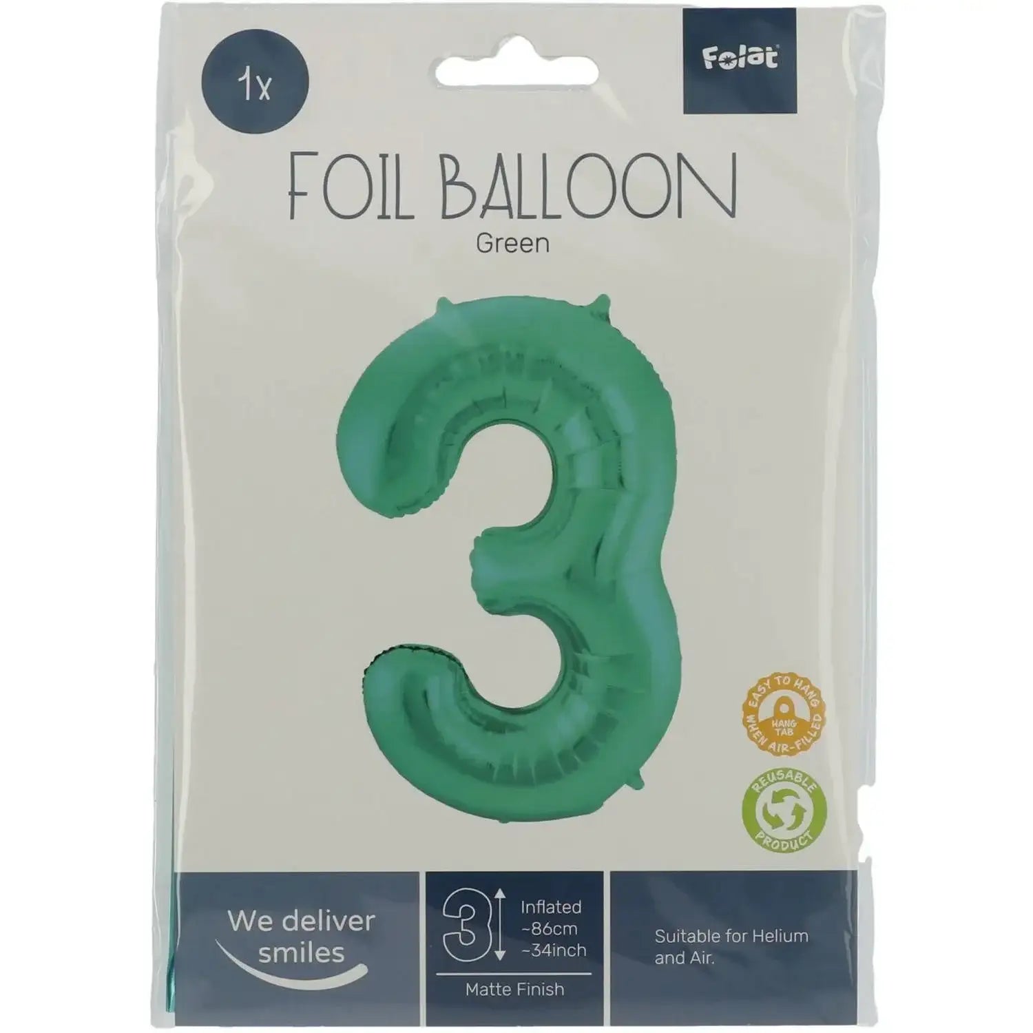 Cijfer Ballon 3 - Licht Groen - 86 cm - Ballonnenshop.nl