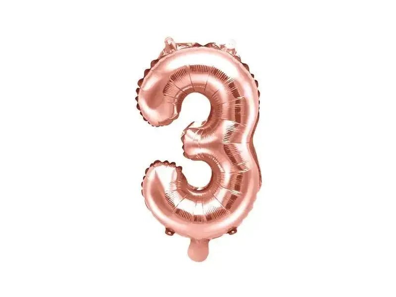 Cijfer Ballon 3 Rose Goud 35 cm - Ballonnenshop.nl
