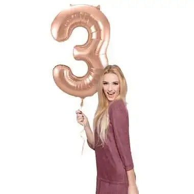 Cijfer Ballon 3 - Rose Goud - 86 cm - Ballonnenshop.nl