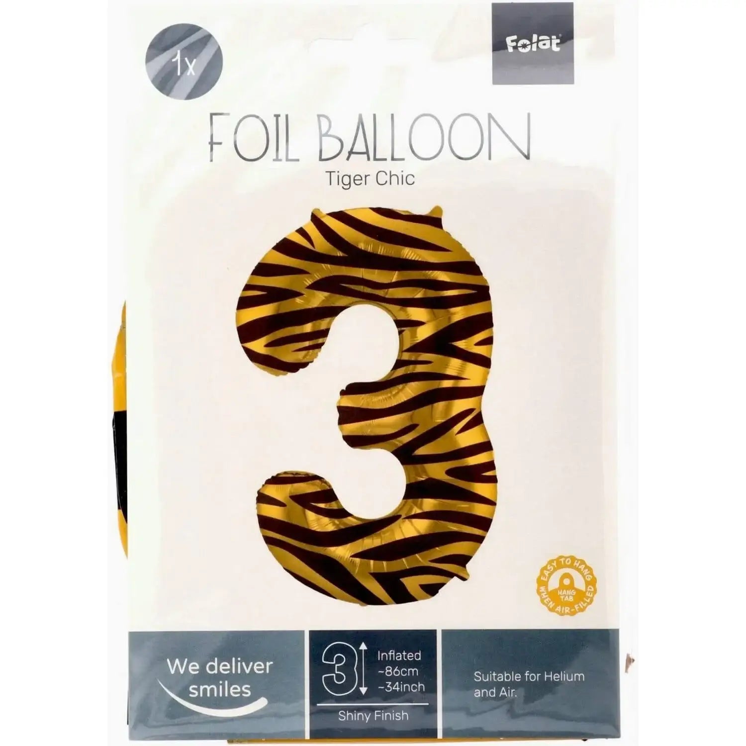 Cijfer Ballon 3 - Tijgerprint - 86 cm - Ballonnenshop.nl