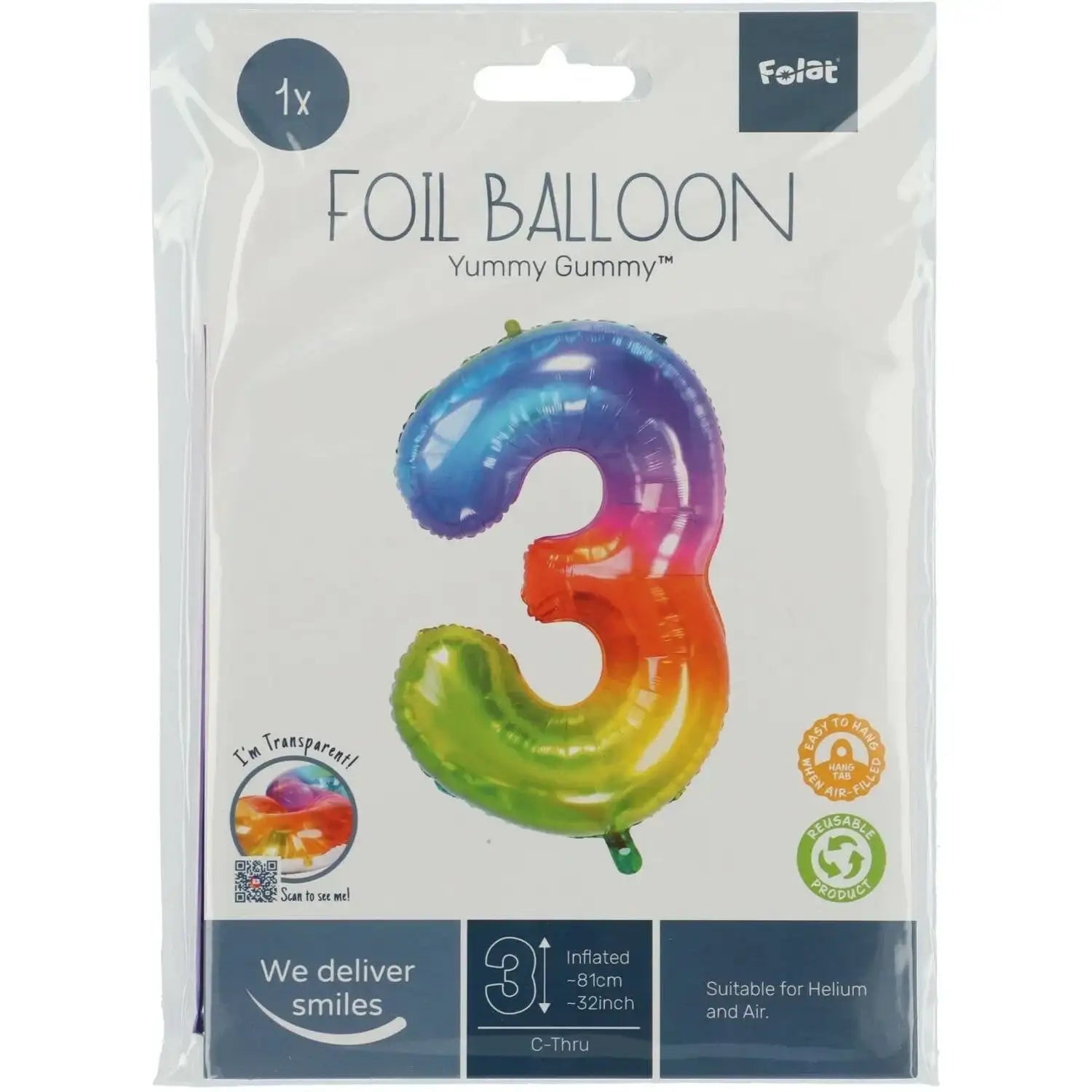 Cijfer Ballon 3 - Yummy Gummy - 86 cm - Ballonnenshop.nl