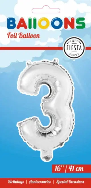 Cijfer Ballon 3 - Zilver - 41 cm - Ballonnenshop.nl