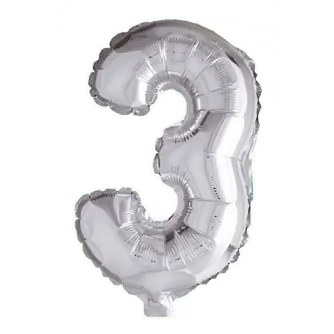 Cijfer Ballon 3 - Zilver - 41 cm - Ballonnenshop.nl