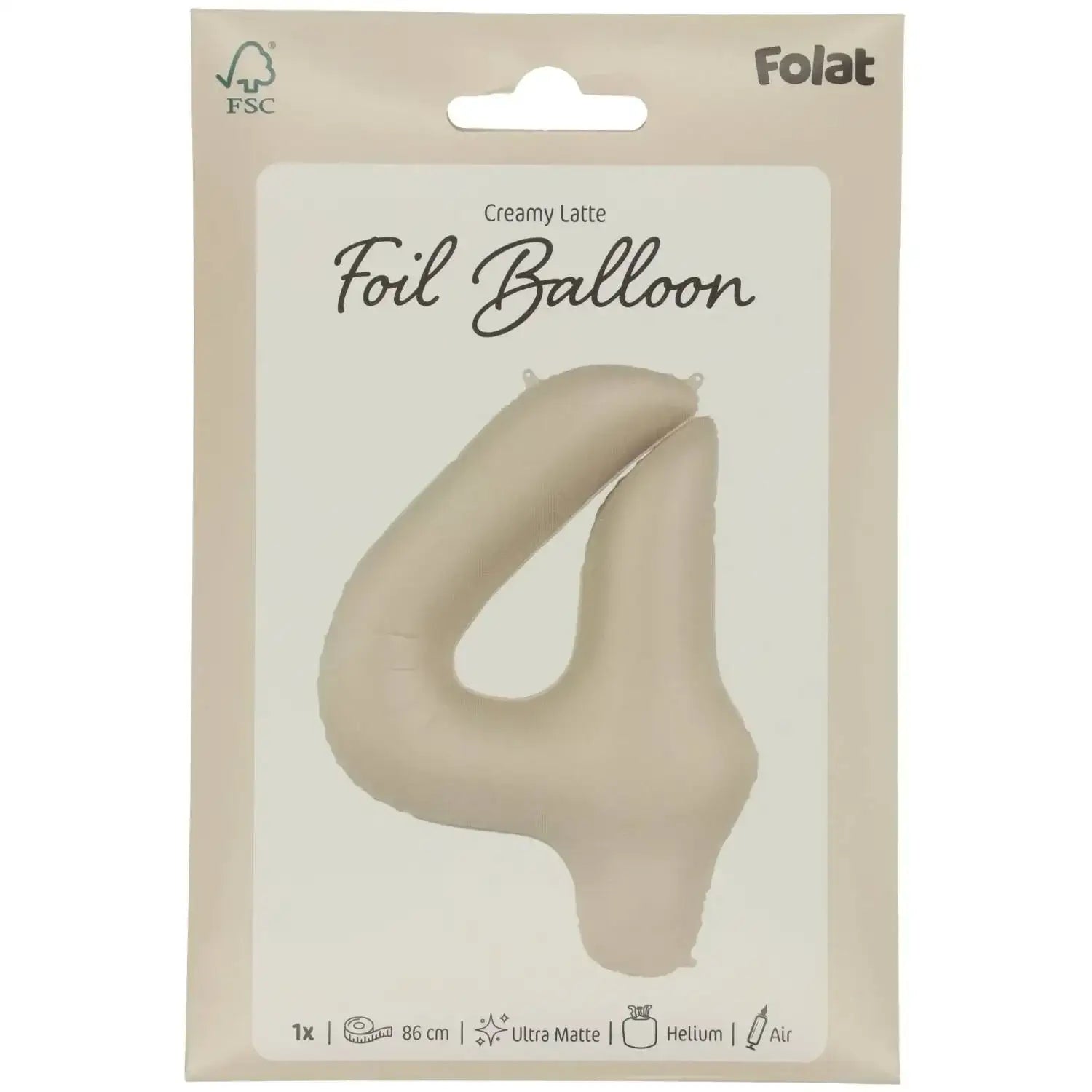 Cijfer Ballon 4 - Creamy Latte - Matt - 86 cm - Ballonnenshop.nl
