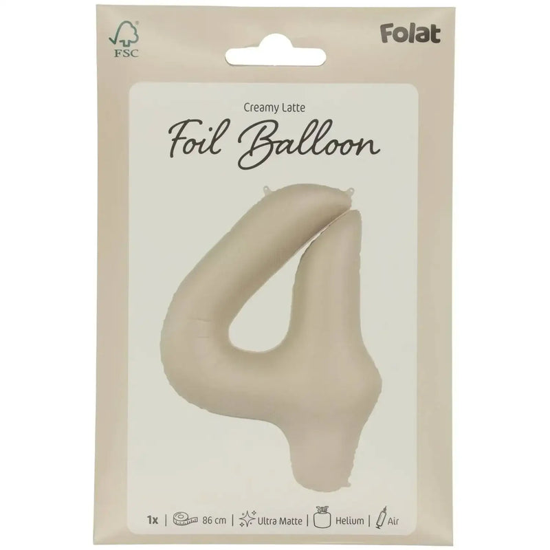 Cijfer Ballon 4 - Creamy Latte - Matt - 86 cm - Ballonnenshop.nl