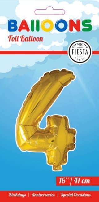 Cijfer Ballon 4 - Goud - 41 cm - Ballonnenshop.nl
