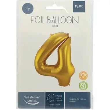 Cijfer Ballon 4 - Goud - 86 cm - Ballonnenshop.nl