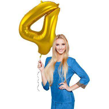 Cijfer Ballon 4 - Goud - 86 cm - Ballonnenshop.nl