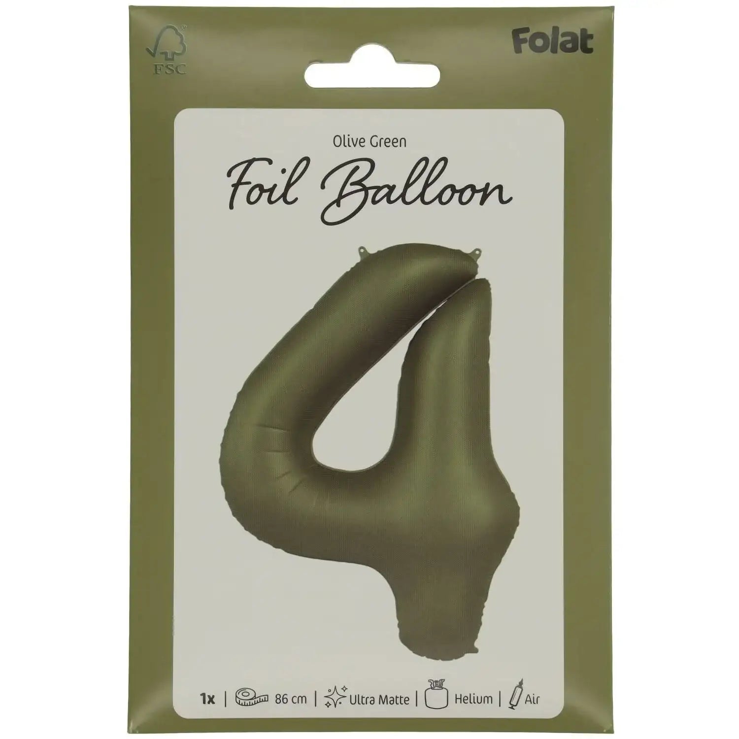 Cijfer Ballon 4 - Groen - 86 cm - Ballonnenshop.nl