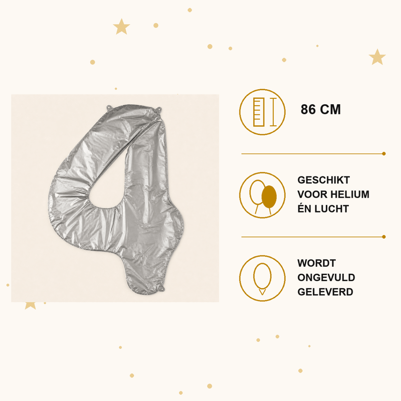 Cijfer Ballon 4 Moonlight Zilver - 86 cm - Ballonnenshop.nl