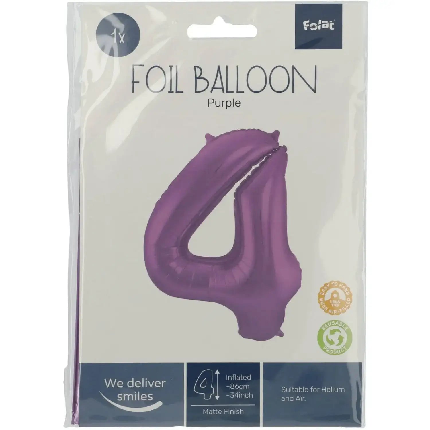 Cijfer Ballon 4 - Paars - 86 cm - Ballonnenshop.nl
