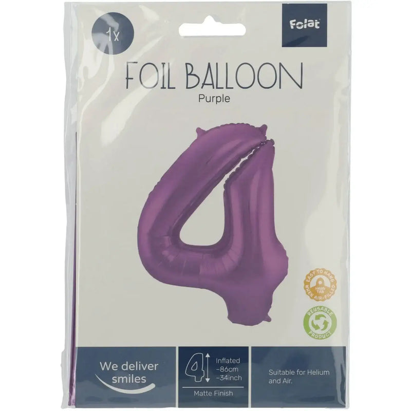 Cijfer Ballon 4 - Paars - 86 cm - Ballonnenshop.nl