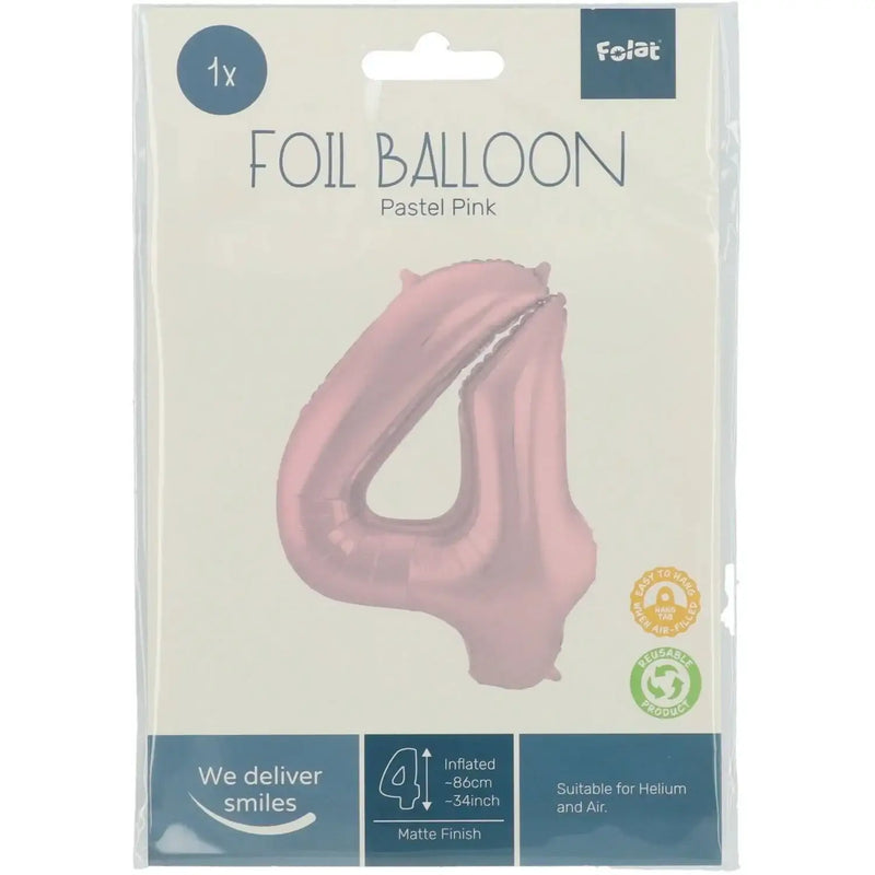 Cijfer Ballon 4 - Pastel Roze - 86 cm - Ballonnenshop.nl