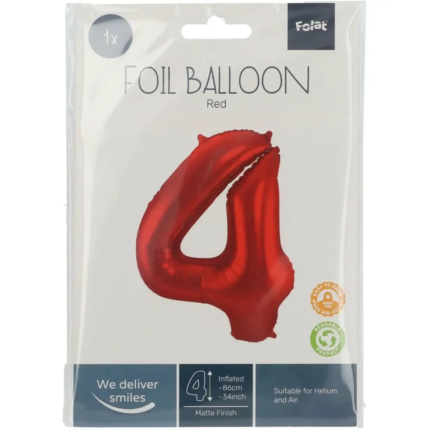 Cijfer Ballon 4 - Rood - 86 cm - Ballonnenshop.nl