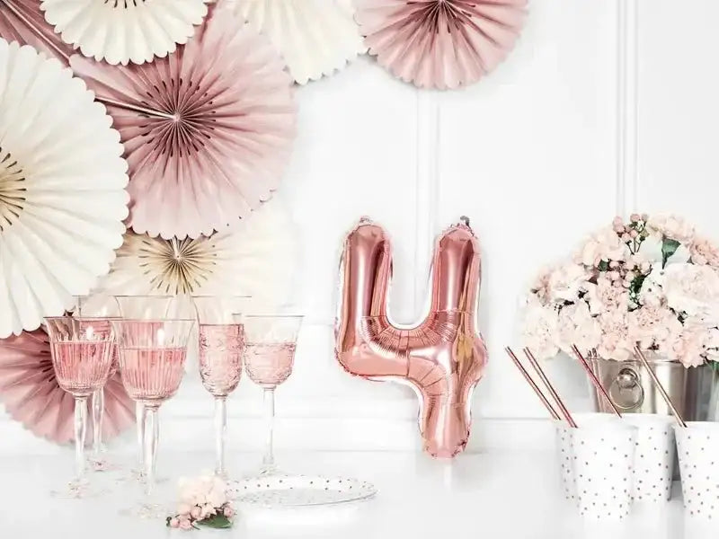 Cijfer Ballon 4 Rose Goud 35 cm - Ballonnenshop.nl