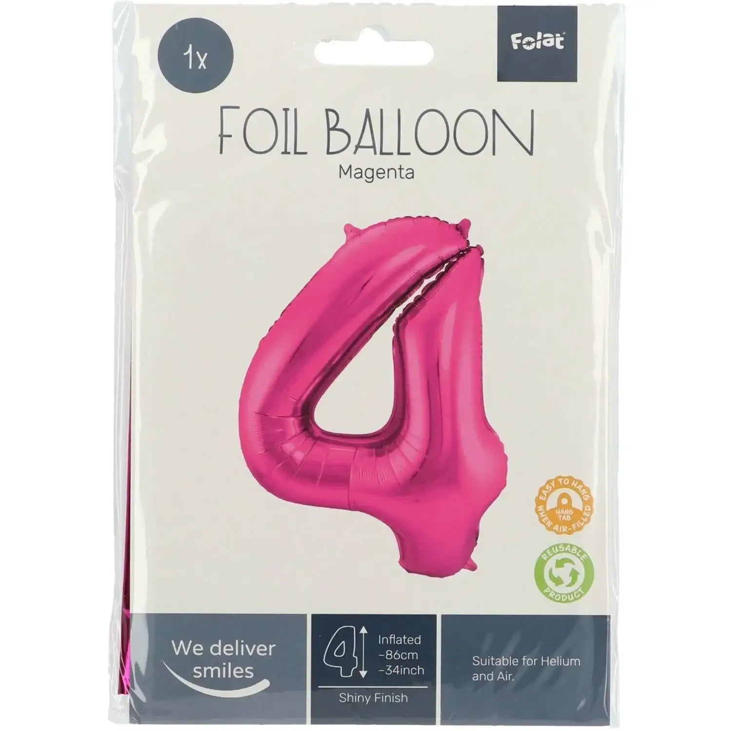 Cijfer Ballon 4 - Roze - 86 cm - Ballonnenshop.nl