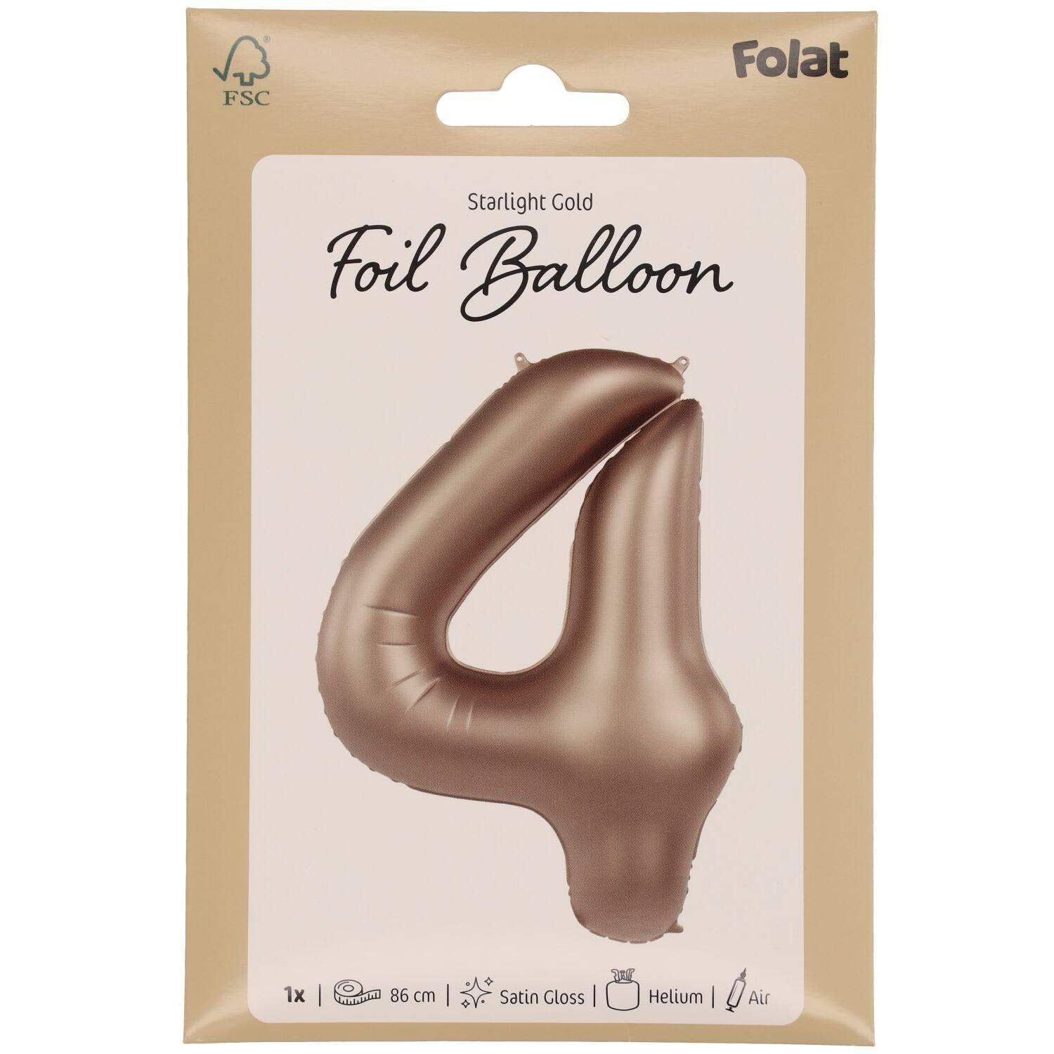Cijfer Ballon 4 - Starlight Goud - 86 cm - Ballonnenshop.nl