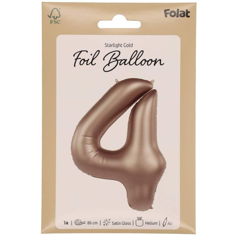 Cijfer Ballon 4 - Starlight Goud - 86 cm - Ballonnenshop.nl